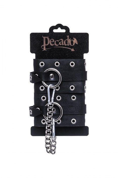 Черные кожаные однослойные оковы с люверсами - Pecado - купить с доставкой в Балашихе