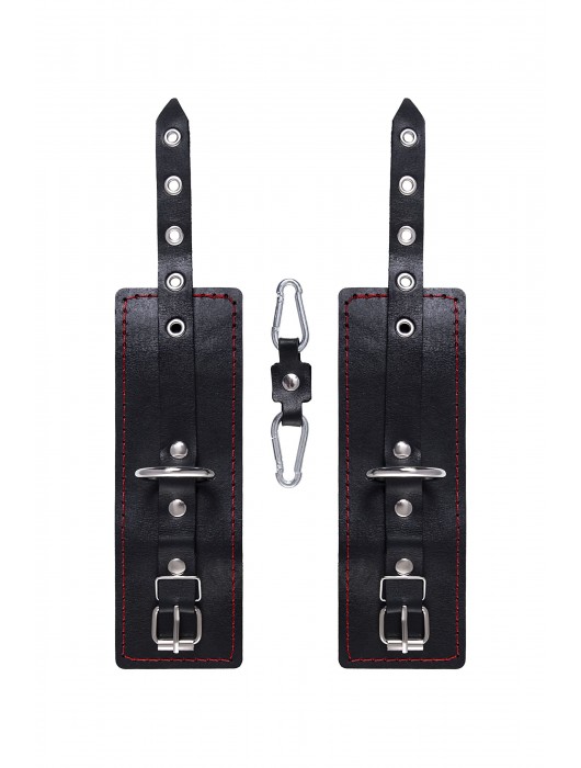 Черные кожаные однослойные наручники с контрастной строчкой - Pecado - купить с доставкой в Балашихе