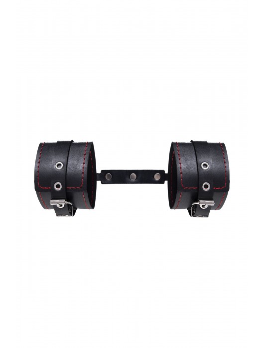 Черные кожаные однослойные оковы с контрастной строчкой - Pecado - купить с доставкой в Балашихе