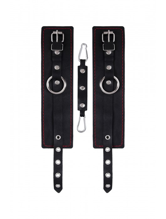 Черные кожаные однослойные оковы с контрастной строчкой - Pecado - купить с доставкой в Балашихе