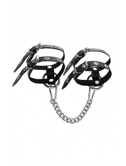 Черные однослойные кожаные оковы из двух ремешков - Pecado - купить с доставкой в Балашихе
