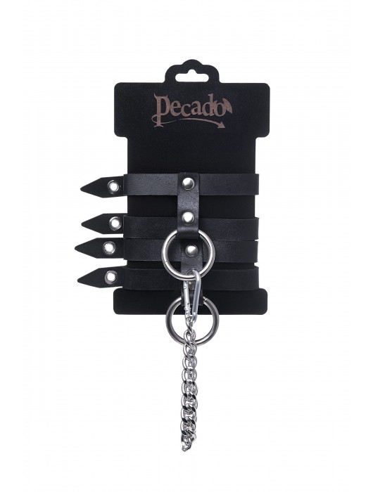 Черные однослойные кожаные оковы из двух ремешков - Pecado - купить с доставкой в Балашихе