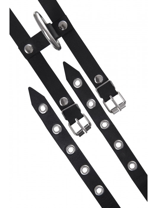 Черные однослойные кожаные оковы из двух ремешков - Pecado - купить с доставкой в Балашихе