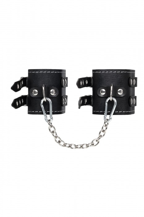 Черные кожаные оковы с двумя ремнями и красной подкладкой - Pecado - купить с доставкой в Балашихе