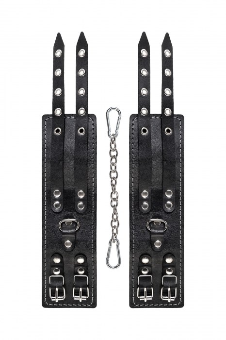 Черные кожаные оковы с двумя ремнями и красной подкладкой - Pecado - купить с доставкой в Балашихе