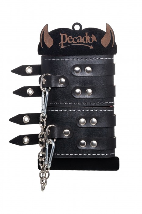 Черные кожаные оковы с двумя ремнями и красной подкладкой - Pecado - купить с доставкой в Балашихе
