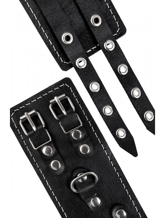 Черные кожаные оковы с двумя ремнями и красной подкладкой - Pecado - купить с доставкой в Балашихе