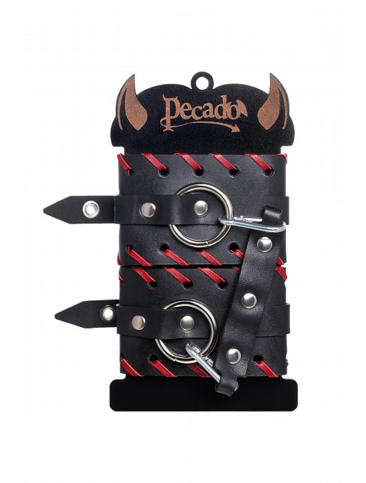 Черно-красные оковы из натуральной кожи - Pecado - купить с доставкой в Балашихе