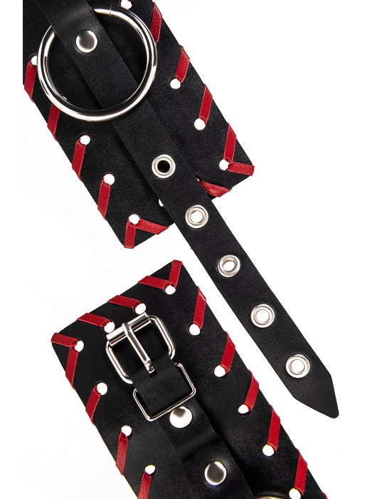 Черно-красные оковы из натуральной кожи - Pecado - купить с доставкой в Балашихе