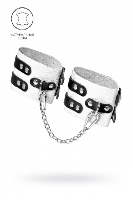 Бело-черные оковы с двумя ремешками и люверсами - Pecado - купить с доставкой в Балашихе