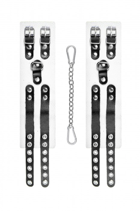 Бело-черные оковы с двумя ремешками и люверсами - Pecado - купить с доставкой в Балашихе