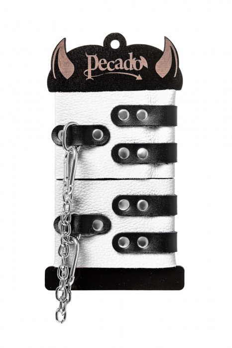 Бело-черные оковы с двумя ремешками и люверсами - Pecado - купить с доставкой в Балашихе