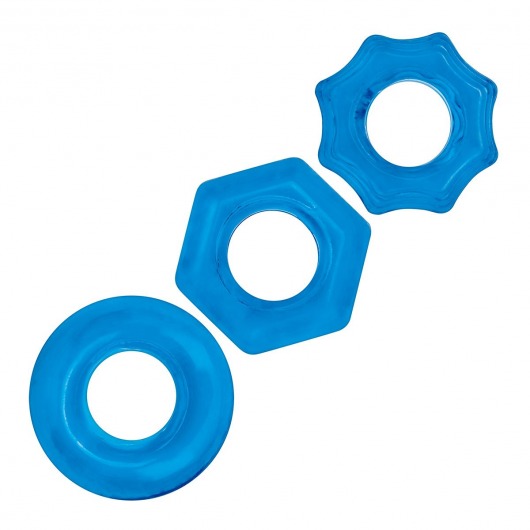 Комплект из трех голубых колец для эрекции 3-Pack Nuts   Bolts Stretch Cock Ring Set - BlueLine - в Балашихе купить с доставкой