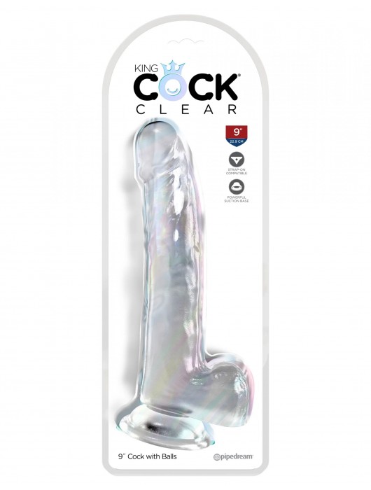 Прозрачный фаллоимитатор с мошонкой на присоске 9’’ Cock with Balls - 24,8 см. - Pipedream
