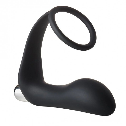 Черное эрекционное кольцо с вибропробкой Vibrating Anal Plug With Cockring - Dream Toys - в Балашихе купить с доставкой