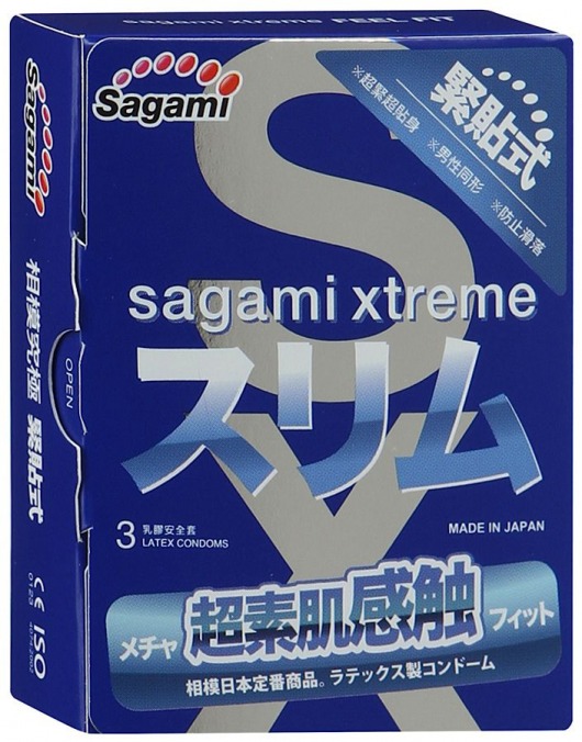 Розовые презервативы Sagami Xtreme FEEL FIT 3D - 3 шт. - Sagami - купить с доставкой в Балашихе