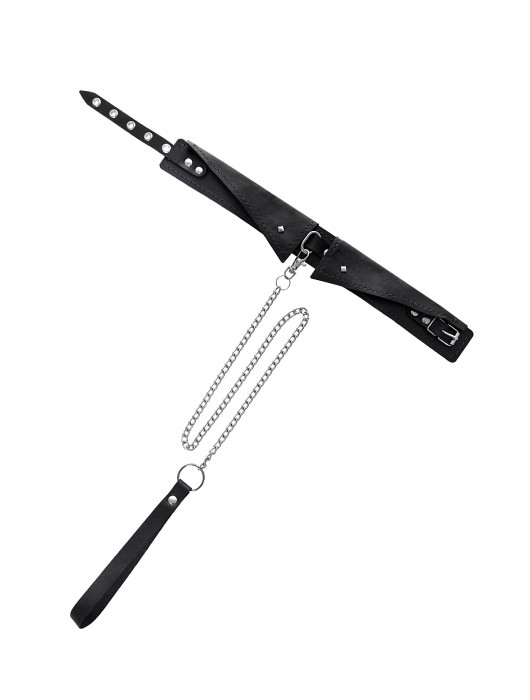 Черный кожаный ошейник-воротник с поводком - Pecado - купить с доставкой в Балашихе