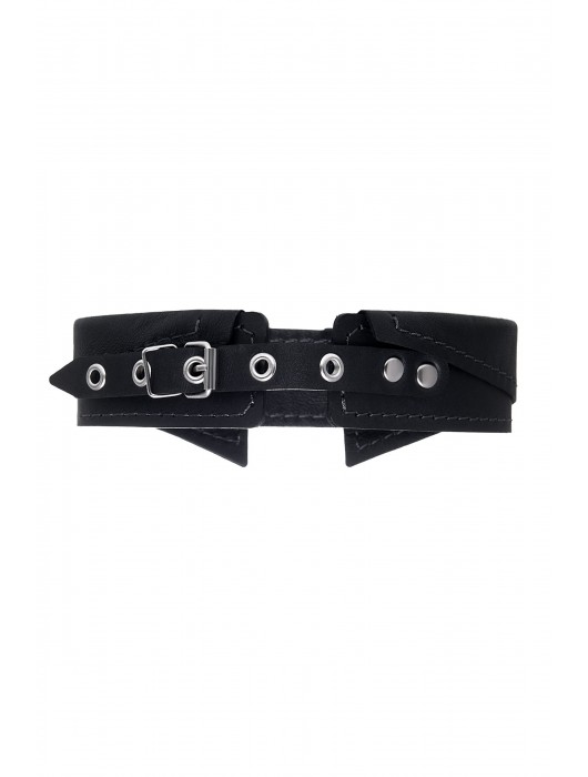 Черный кожаный ошейник-воротник с поводком - Pecado - купить с доставкой в Балашихе