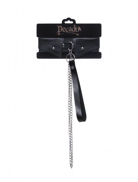 Черный кожаный ошейник-воротник с поводком - Pecado - купить с доставкой в Балашихе