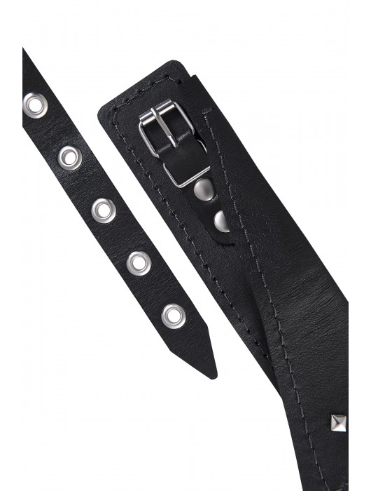 Черный кожаный ошейник-воротник с поводком - Pecado - купить с доставкой в Балашихе