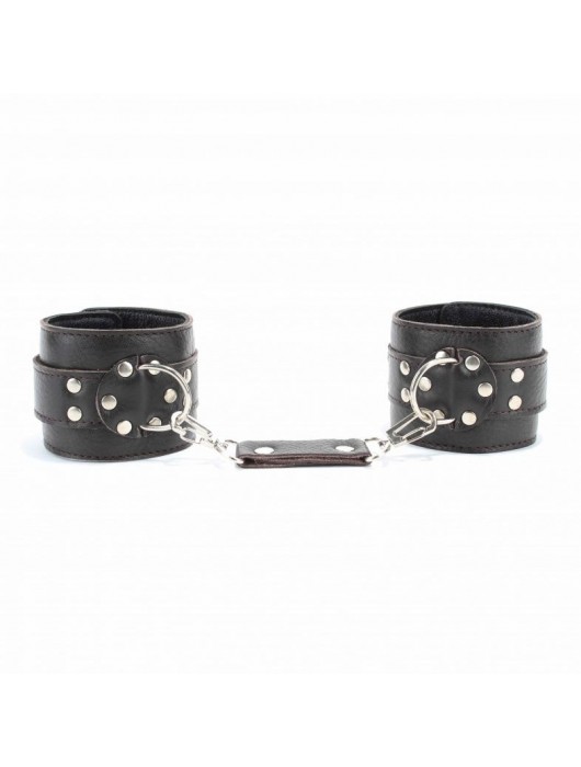 Коричневые оковы из мягкой кожи на металлической цепочке - БДСМ Арсенал - купить с доставкой в Балашихе