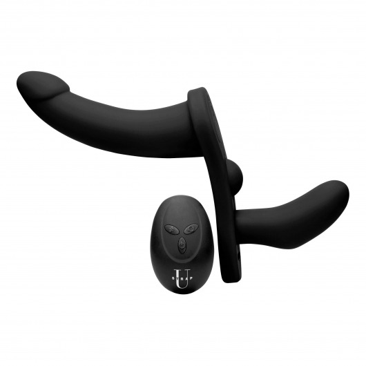 Черный вибрострапон Double Take 10X Double Penetration Vibrating Strap-on Harness - XR Brands - купить с доставкой в Балашихе