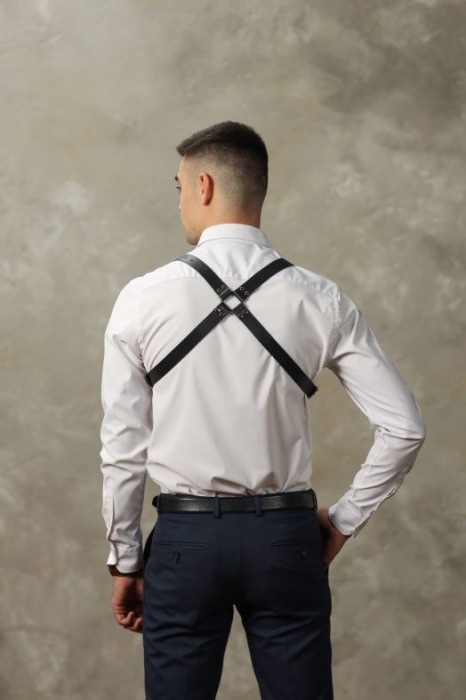 Черная мужская кожаная портупея №4 - БДСМ Арсенал - купить с доставкой в Балашихе