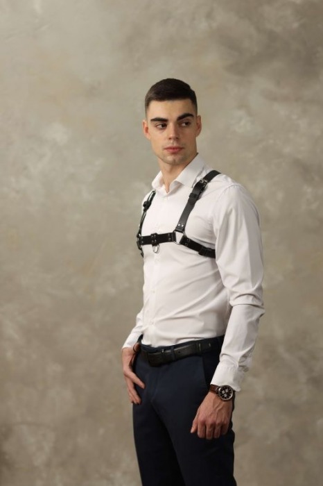 Черная мужская кожаная портупея №4 - БДСМ Арсенал - купить с доставкой в Балашихе