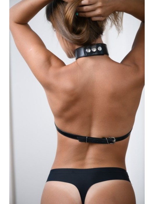 Черная кожаная сбруя с ошейником plus size из нежной кожи - БДСМ Арсенал - купить с доставкой в Балашихе