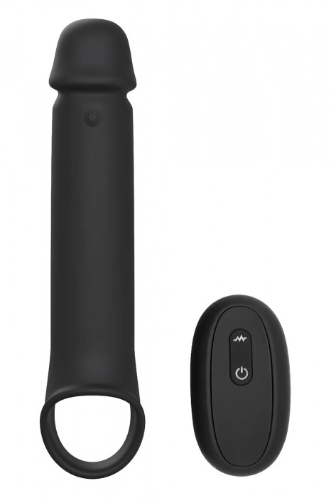 Черная насадка-удлинитель с вибрацией Vibrating Extender With Remote - Dream Toys - в Балашихе купить с доставкой