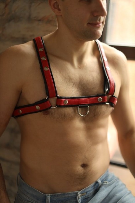 Черно-красная мужская портупея Black-Red - БДСМ Арсенал - купить с доставкой в Балашихе