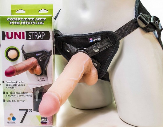 Страпон-унисекс с двумя насадками UNI strap 7  Harness - 19 и 16 см. - LOVETOY (А-Полимер) - купить с доставкой в Балашихе