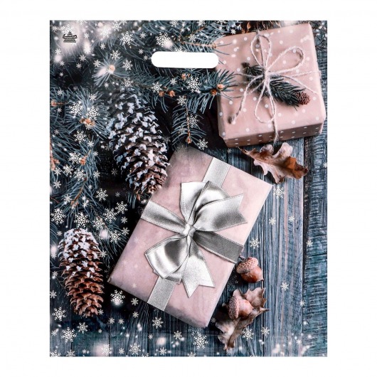 Новогодний пакет с принтом в виде подарков и вырубной ручкой (45х38 см) - Сима-Ленд - купить с доставкой в Балашихе
