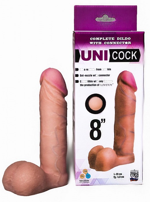 Фаллическая насадка для страпона UNICOCK 8  - 20 см. - LOVETOY (А-Полимер) - купить с доставкой в Балашихе