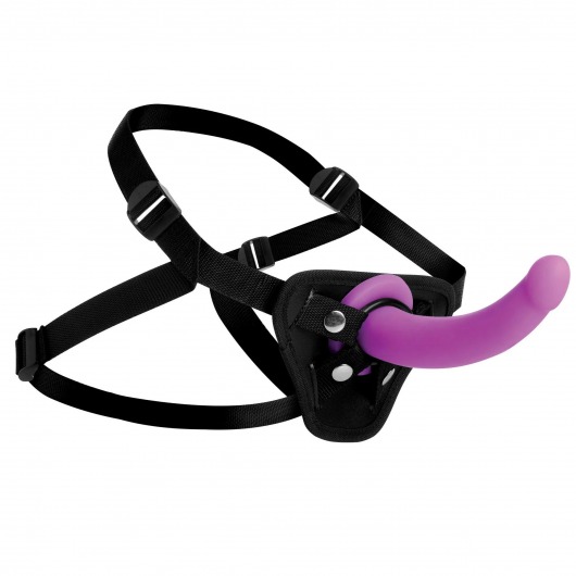 Лиловый поясной страпон Navigator Silicone G-Spot Dildo with Harness - 17,8 см. - XR Brands - купить с доставкой в Балашихе
