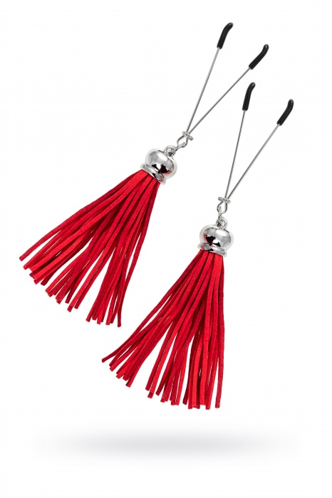 Зажимы на соски «Вилки» с красными кисточками из замши - Pecado - купить с доставкой в Балашихе