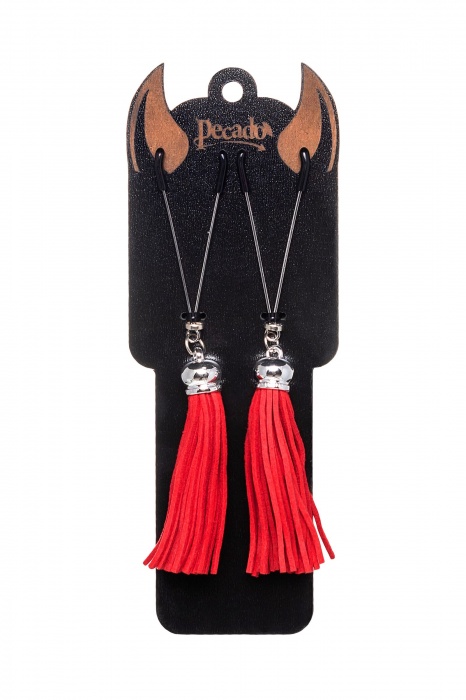 Зажимы на соски «Вилки» с красными кисточками из замши - Pecado - купить с доставкой в Балашихе