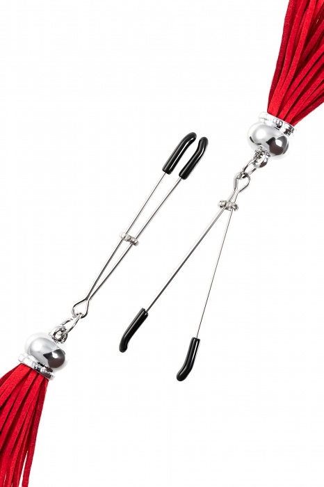 Зажимы на соски «Вилки» с красными кисточками из замши - Pecado - купить с доставкой в Балашихе