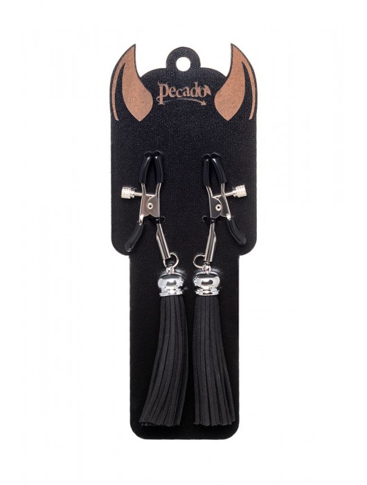 Зажимы на соски «Прищепки» с черными кисточками из замши - Pecado - купить с доставкой в Балашихе