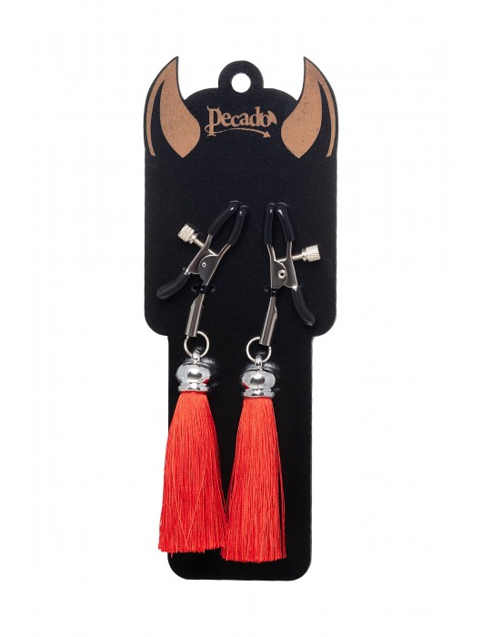 Зажимы на соски «Прищепки» с красными кисточками из шелка - Pecado - купить с доставкой в Балашихе
