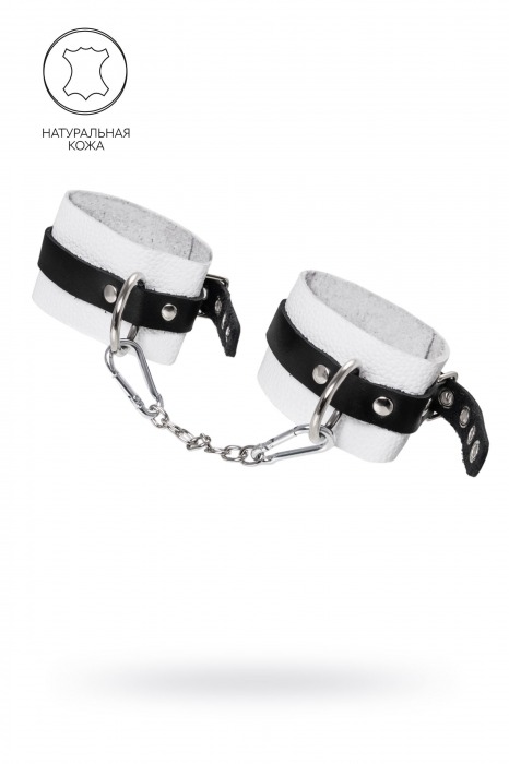 Бело-черные мягкие оковы с одним ремешком и люверсами - Pecado - купить с доставкой в Балашихе