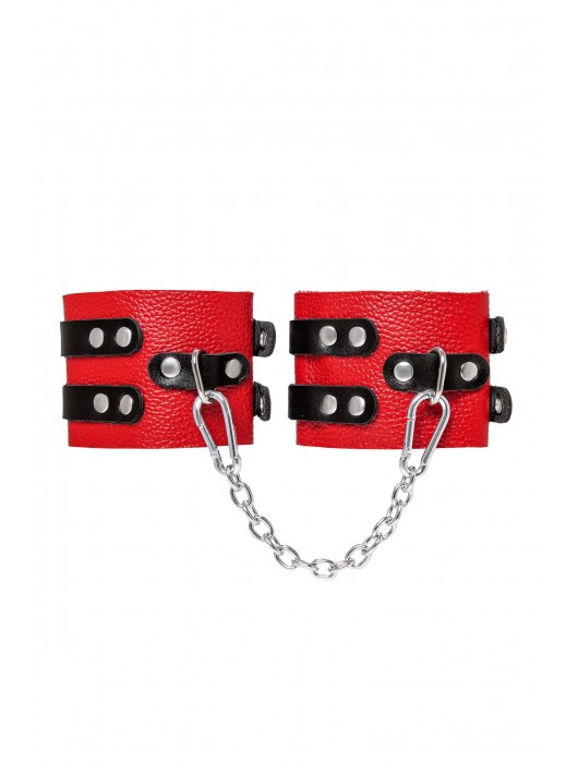 Красно-черные мягкие оковы с двумя ремешками с люверсами - Pecado - купить с доставкой в Балашихе