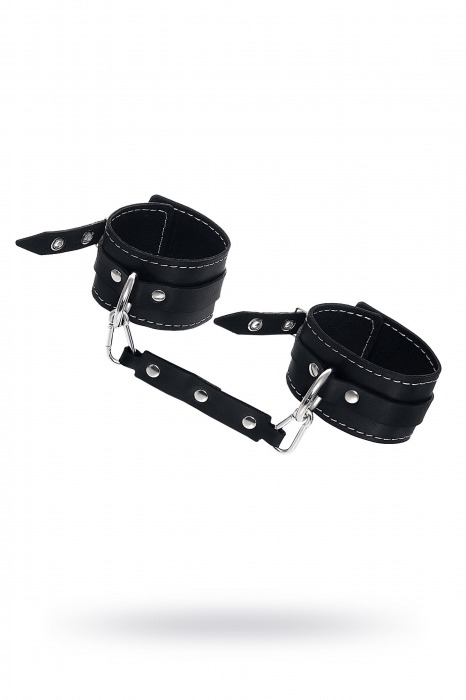 Черные двухслойные кожаные оковы с белой строчкой - Pecado - купить с доставкой в Балашихе