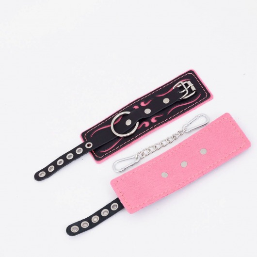 Черно-розовые кожаные наручники с розовой строчкой - Crazy Handmade - купить с доставкой в Балашихе