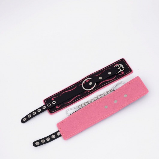 Черно-розовые кожаные оковы с розовой строчкой - Crazy Handmade - купить с доставкой в Балашихе