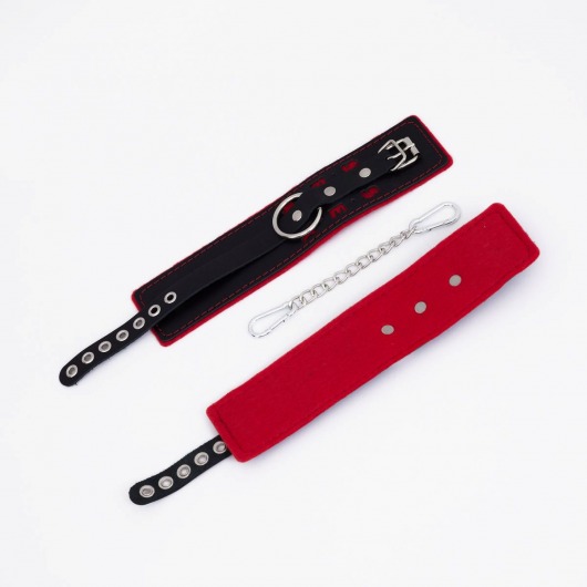 Черно-красные оковы с красной строчкой Sex - Crazy Handmade - купить с доставкой в Балашихе