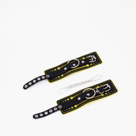 Черно-желтые кожаные наручники с жёлтой строчкой - Crazy Handmade - купить с доставкой в Балашихе