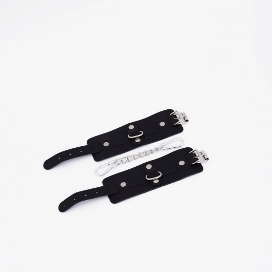 Черные кожаные наручники с хромированной фурнитурой - Crazy Handmade - купить с доставкой в Балашихе