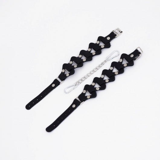 Черные кожаные наручники из звеньев - Crazy Handmade - купить с доставкой в Балашихе
