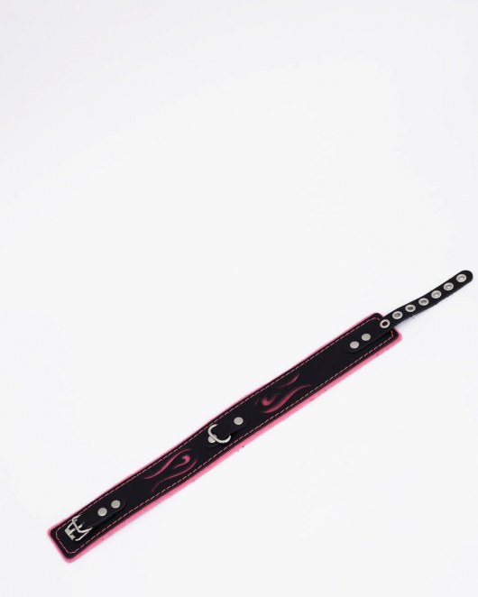 Черно-розовый кожаный ошейник с розовой строчкой - Crazy Handmade - купить с доставкой в Балашихе